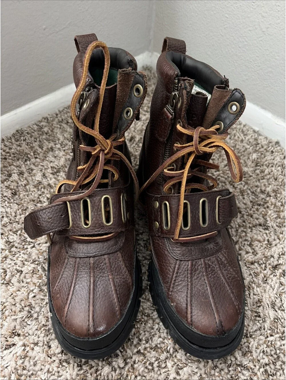 Polo Ralph Lauren Andres III Leather Boots Buckle Ranger Duck Brown Men’s 8.5 D